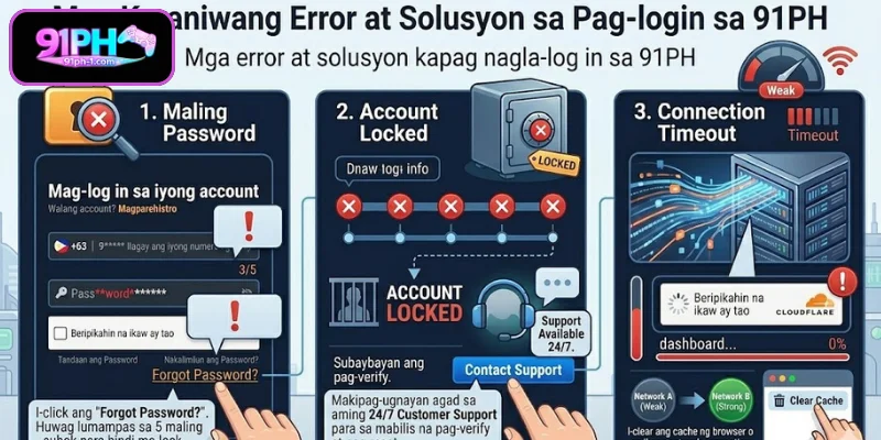 Mga error at solusyon kapag nagla-log in sa 91PH