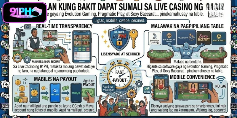 Mga Kalakasan ng Live Casino ng 91PH