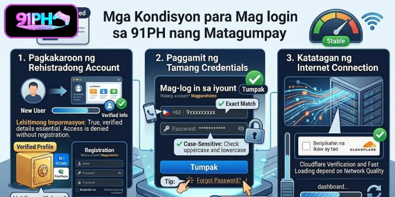 Mga Kondisyon para sa Mag-login sa 91PH